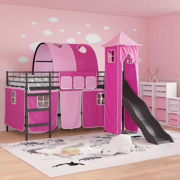 vidaXL Kinderloftbett Schwarz und Pink 79,5 x 200 cm Metall