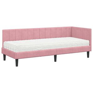 vidaXL Eckbettgestell mit Matratze mit Kopfteil Rosa 80 x 200 cm Samt