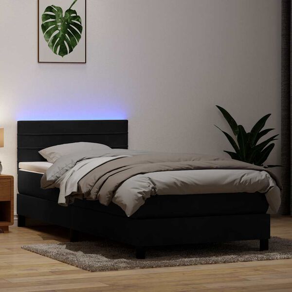 vidaXL Boxspringbett mit Matratze & LED Schwarz 80x220 cm Samt