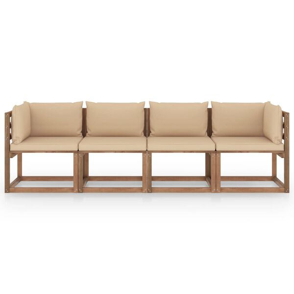 vidaXL Garten-Palettensofa 4-Sitzer mit Kissen Kiefernholz