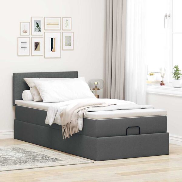 vidaXL Ottoman-Bett mit Matratze & LEDs Dunkelgrau 90x190 cm Stoff