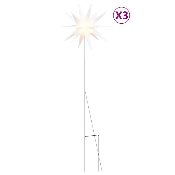 vidaXL LED-Weihnachtssterne 3 Stk. mit Erdspie&szlig;en Faltbar Wei&szlig; 35 cm