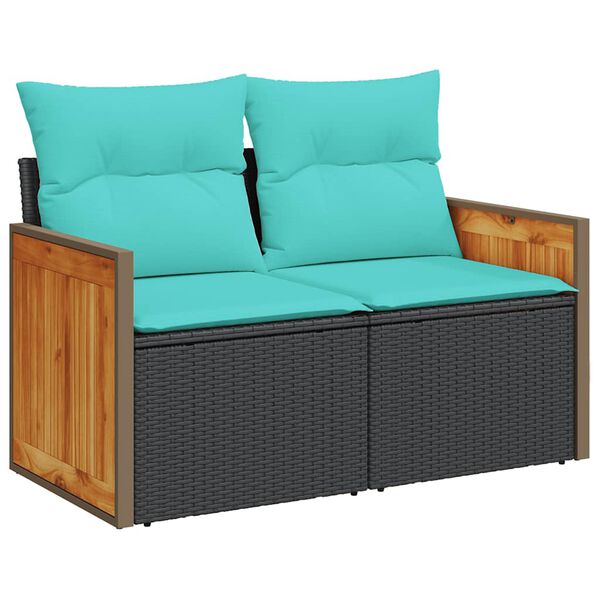 vidaXL 11-tlg. Garten-Sofagarnitur mit Kissen Schwarz Poly Rattan