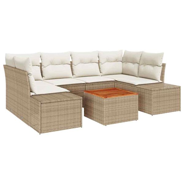 vidaXL Gartensofa-set mit Speicher 7 pcs Beige und Creme Poly-Rattan