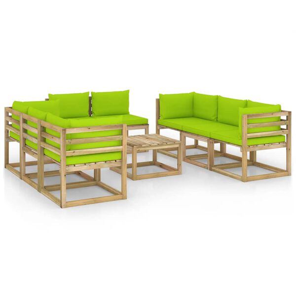 vidaXL 9-tlg. Garten-Lounge-Set mit Kissen Impr&auml;gniertes Kiefernholz