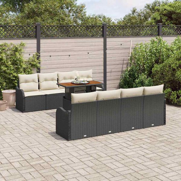 vidaXL Garten-Sofa-Set mit Kissen 7 pcs Schwarz und Creme