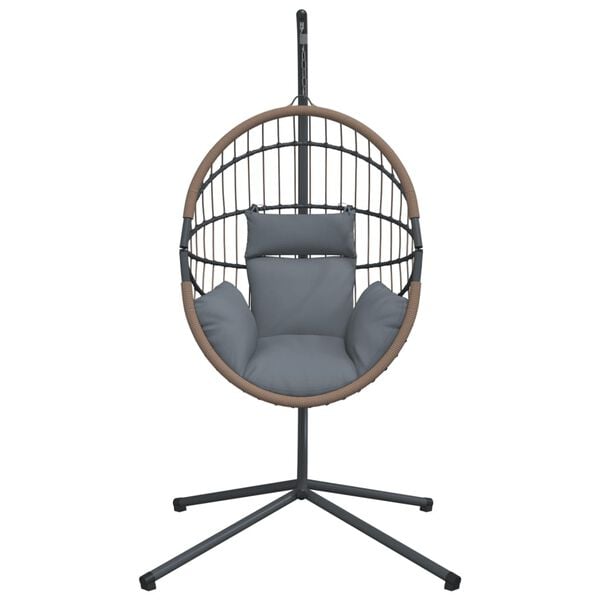 vidaXL H&auml;ngesessel Ei-Design mit St&auml;nder Hellgrau Rattan und Stahl