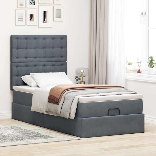 vidaXL Ottoman-Bett mit Matratzen Dunkelgrau 90x200 cm Samt