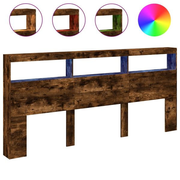 vidaXL LED-Kopfteil mit Ablage Räuchereiche 220x17x102 cm