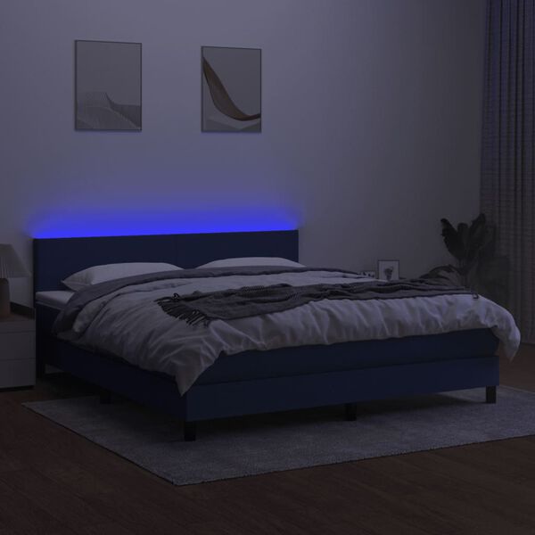 vidaXL Boxspringbett mit Matratze & LED Blau 160x200 cm Stoff