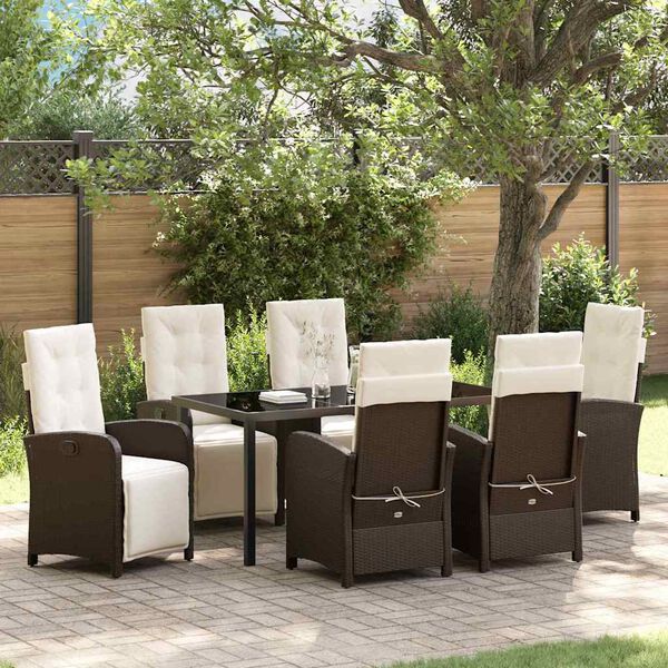 vidaXL Garten Essgruppe mit Kissen 7 pcs Braun Poly-Rattan