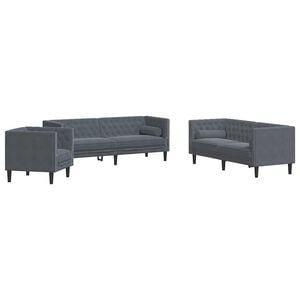 vidaXL Wohnzimmer Couch 3 pcs Dunkelgrau 194 x 74,5 x 70,5 cm Samt