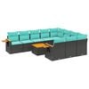 vidaXL 11-tlg. Garten-Sofagarnitur mit Kissen Schwarz Poly Rattan