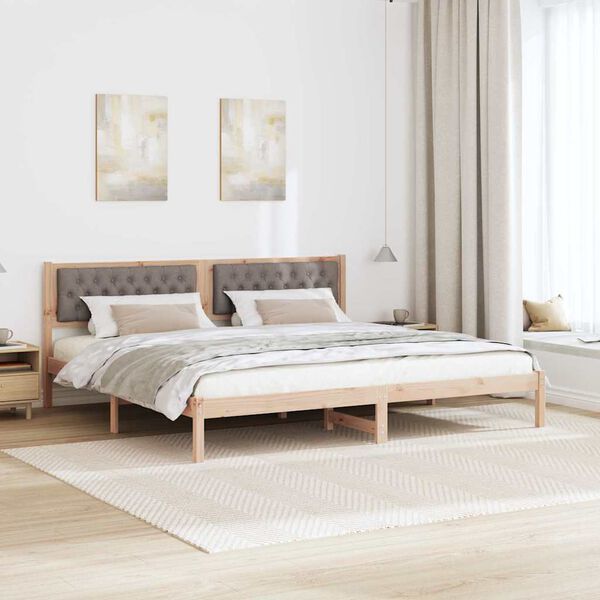 vidaXL Bettrahmen mit Kopfteil Taupe 200 x 200 cm Massives Kiefernholz