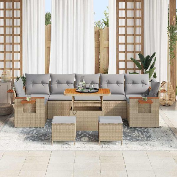 vidaXL Gartensofa-set mit Kissen 13 pcs Beige und Hellgrau Poly-Rattan