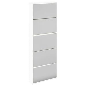 vidaXL Schuhschrank mit 5 F&auml;chern Spiegel Wei&szlig; 63&times;17&times;169,5 cm
