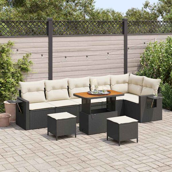 vidaXL Gartensofa-set mit Kissen 11 pcs Schwarz und Creme Poly-Rattan
