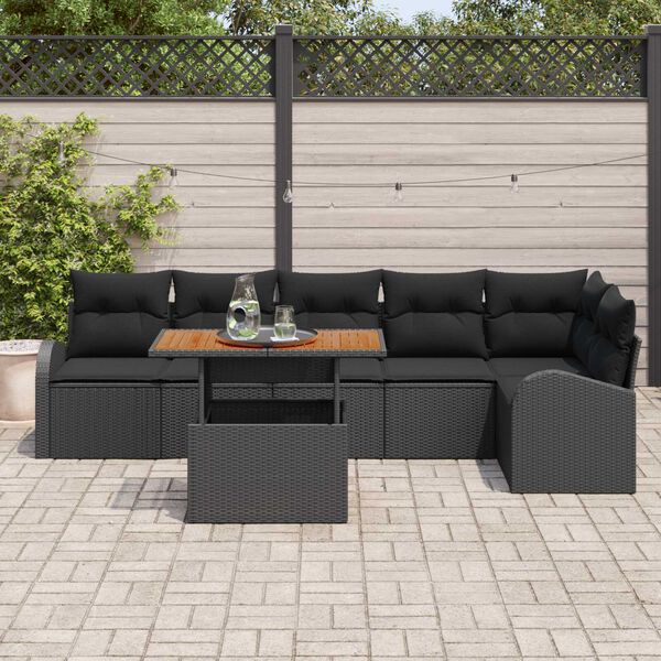 vidaXL Garten-Sofa-Set mit Speicher 7 pcs Schwarz Poly Rattan