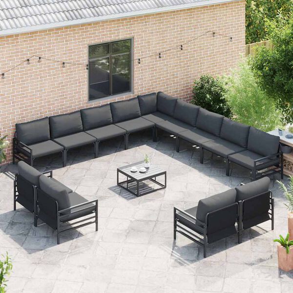vidaXL Gartensofa-set mit Kissen 14 pcs Schwarz Stahl