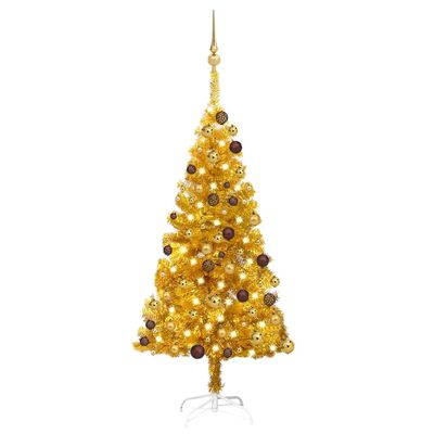 vidaXL Künstlicher Weihnachtsbaum mit LEDs & Kugeln Golden 120cm PET