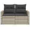 vidaXL Gartensofa mit Kissen 2-Sitzer Hellgrau Poly Rattan