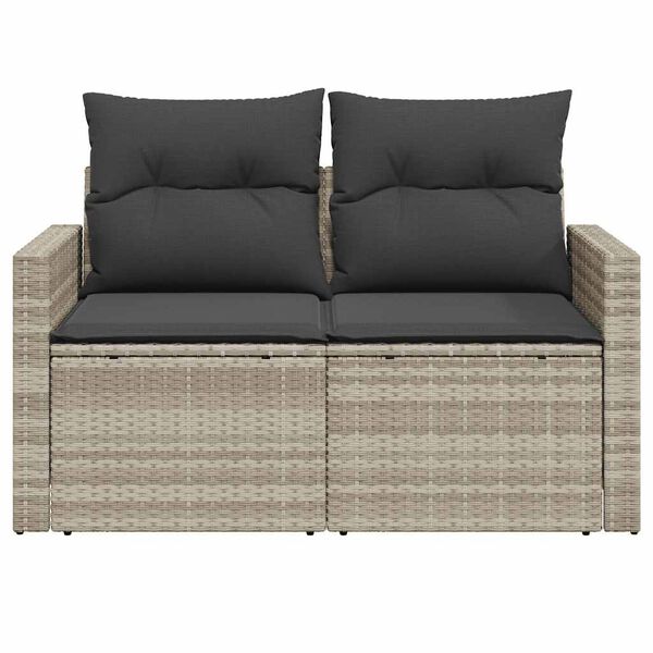 vidaXL Gartensofa mit Kissen 2-Sitzer Hellgrau Poly Rattan