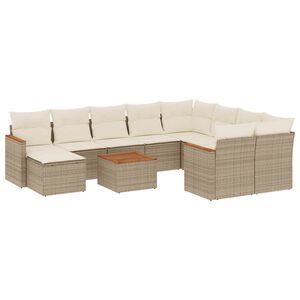 vidaXL 11-tlg. Garten-Sofagarnitur mit Kissen Beige Poly Rattan