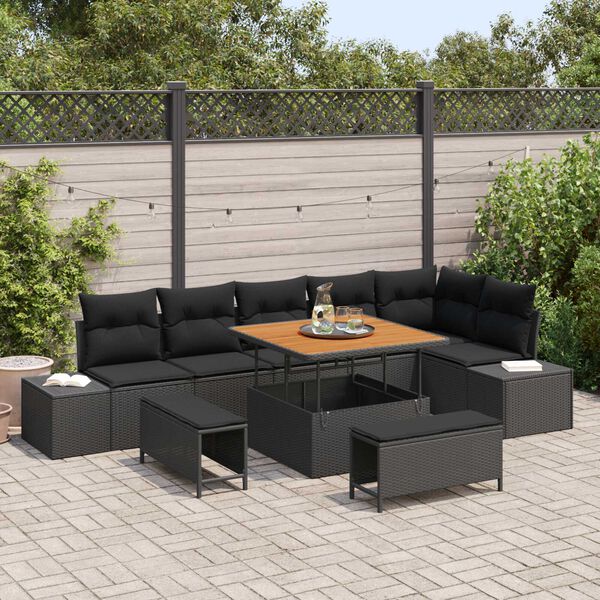 vidaXL Gartensofa-set mit Kissen 9 pcs Schwarz Poly-Rattan