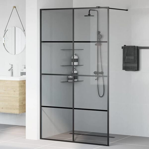 vidaXL Walk-in Duschwand Schwarz 115 x 195 cm Geh&auml;rtetes Glas