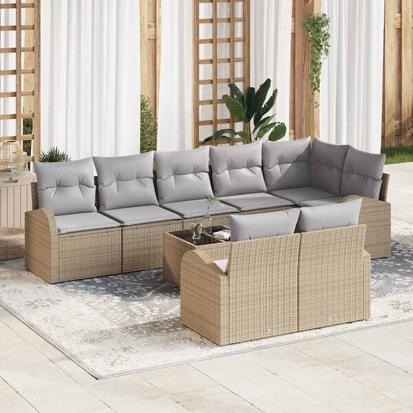 vidaXL Gartensofa-set mit Kissen 9 pcs Beige und hellgrau Poly-Rattan