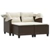 vidaXL Gartensofa 2-Sitzer mit Dach und Hockern Braun Poly Rattan