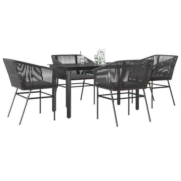 vidaXL 5-tlg. Garten-Essgruppe mit Kissen Schwarz Poly Rattan Glas