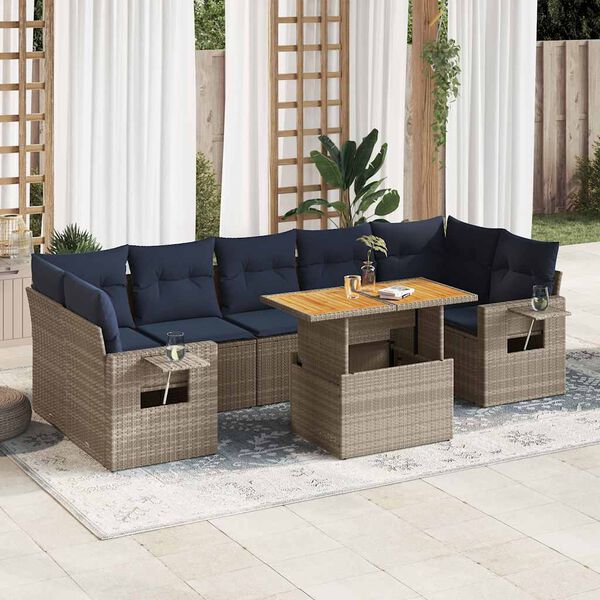 vidaXL 8-tlg. Garten-Sofagarnitur mit Kissen Grau Poly Rattan