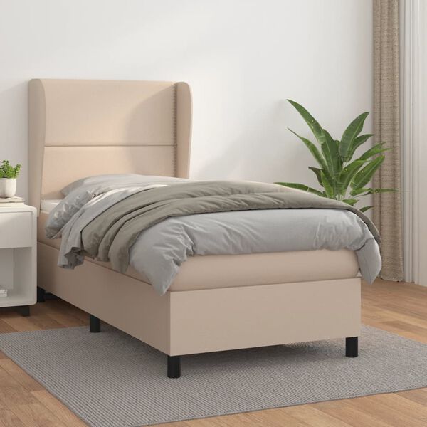 vidaXL Boxspringbett mit Matratze Cappuccino-Braun 90x190cm Kunstleder