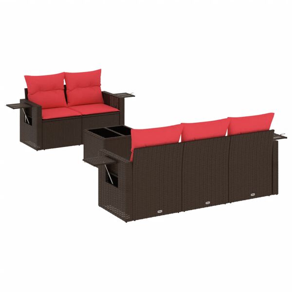 vidaXL 6-teiliges Gartensofa-Set mit Kissen, braun, Polyrattan