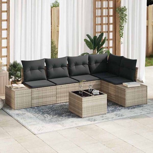 vidaXL Garten-Sofa-Set mit Kissen mit Speicher 6 pcs Hellgrau