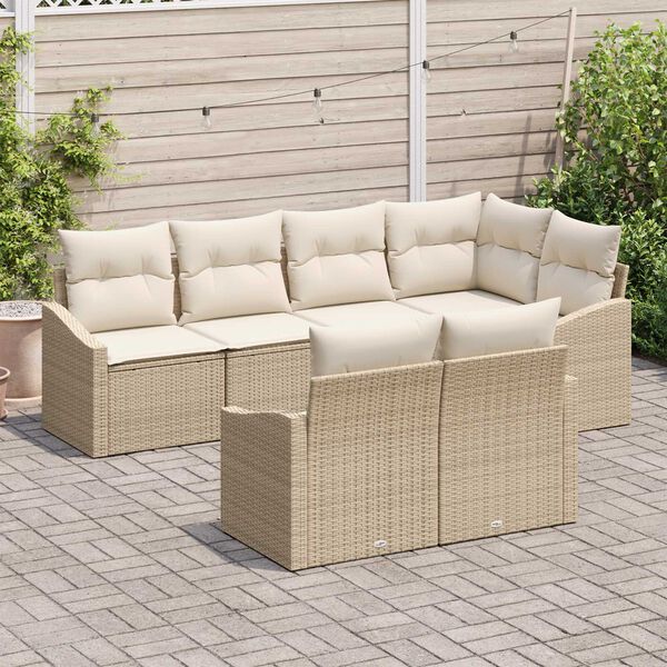vidaXL Gartensofa-set mit Kissen 7 pcs Beige und Wei&szlig; Poly-Rattan