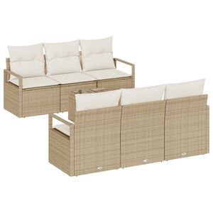 vidaXL Sofa Set mit Kissen 7 pcs Beige und Creme Poly Rattan