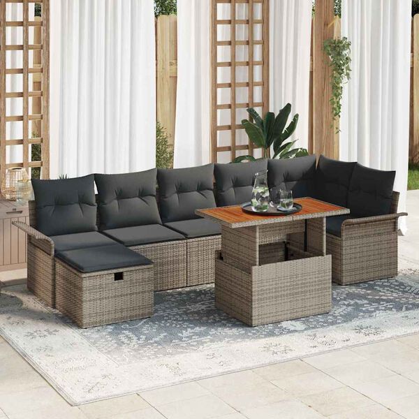 vidaXL Gartensofa-set mit Kissen mit Speicher 8 pcs Grau Poly-Rattan