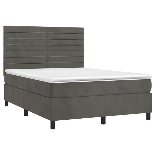 vidaXL Boxspringbett mit Matratze & LED Dunkelgrau 140x200 cm Samt