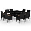 vidaXL 9-tlg. Garten-Essgruppe Poly Rattan und Akazienholz Schwarz