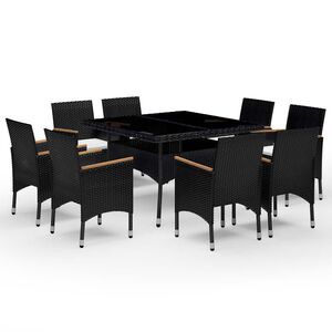 vidaXL 9-tlg. Garten-Essgruppe Poly Rattan und Akazienholz Schwarz