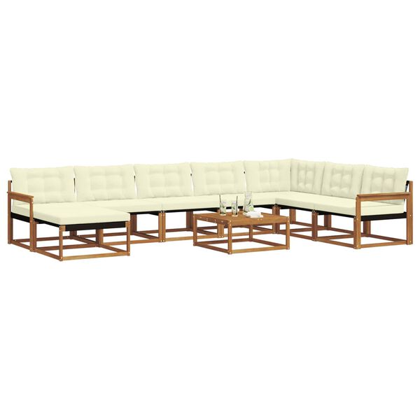 vidaXL Outdoor-Sofagarnitur 9 pcs Natur und Creme Massivholz Akazie