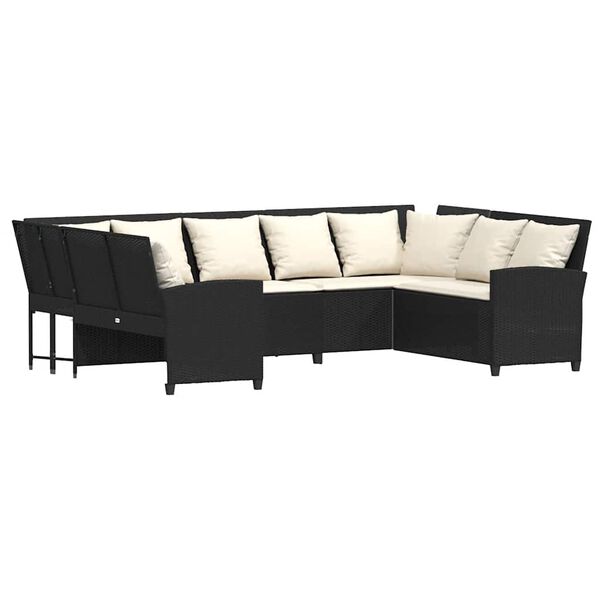 vidaXL Gartensofa mit Kissen Schwarz Poly Rattan