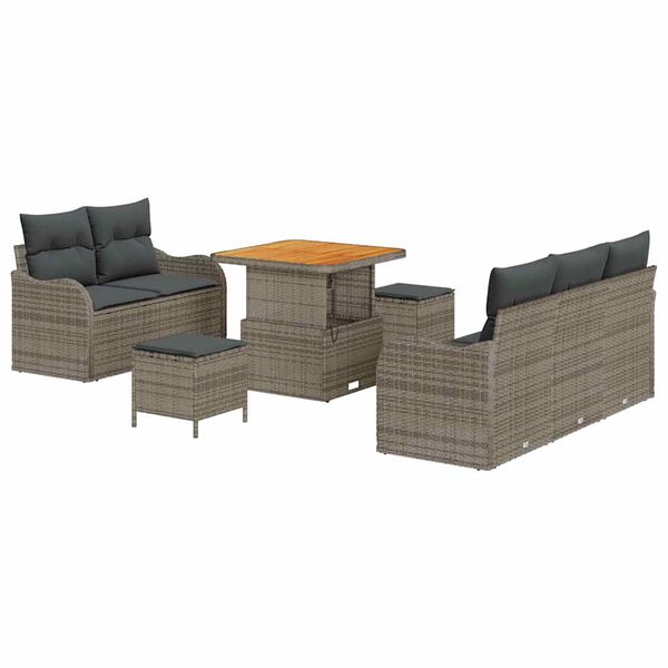 vidaXL Garten-Sofa-Set mit Kissen mit Speicher mit Kissen 8 pcs Grau