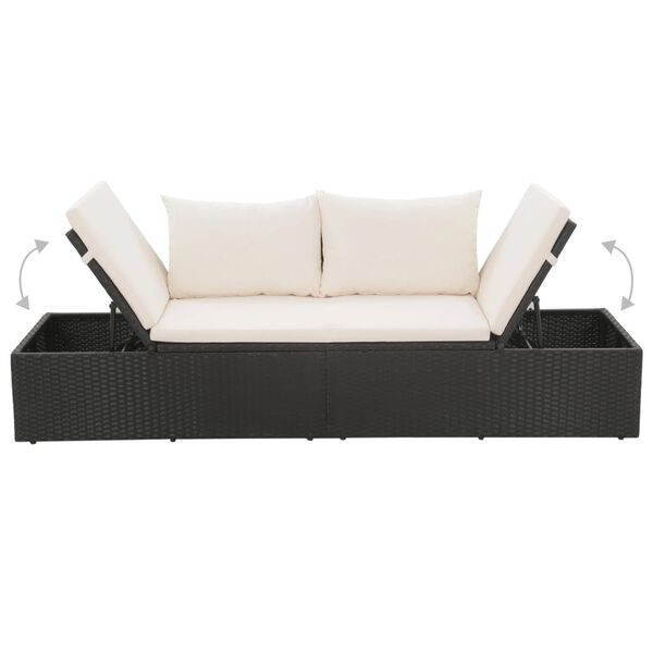 vidaXL Outdoor-Lounge-Bett mit Polster & Kissen Poly Rattan Schwarz