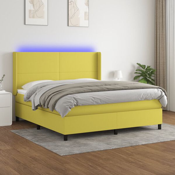 vidaXL Boxspringbett mit Matratze & LED Gr&uuml;n 180x200 cm Stoff
