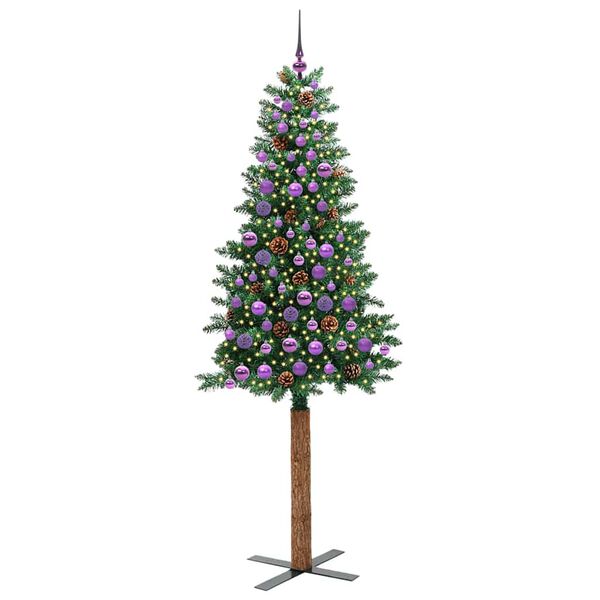 vidaXL Schlanker Weihnachtsbaum mit 300 LEDs mit St&auml;nder Gr&uuml;n 210 cm