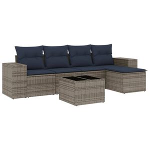 vidaXL 6-teiliges Gartensofa-Set mit Kissen, grau, Polyrattan