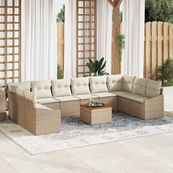 vidaXL Gartensofa-set mit Kissen 11 pcs Beige Poly-Rattan